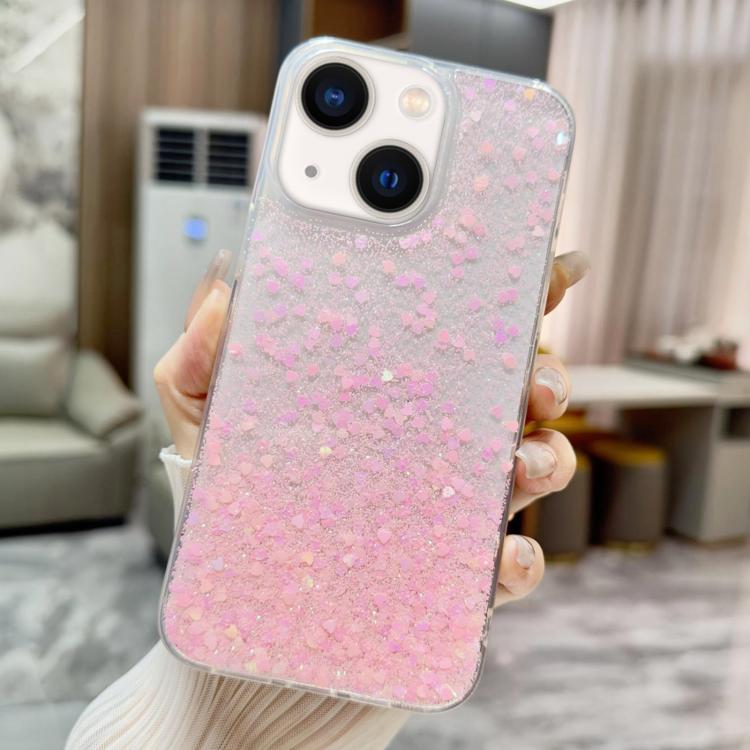 

For iPhone 15 Plus Sequins Glitter Gradient Epoxy TPU Phone Case(Pink)