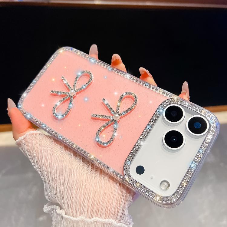 

For iPhone 17 Pro Max Diamond Glitter Dual Bow-knot Shockproof Phone Case(Light Pink)