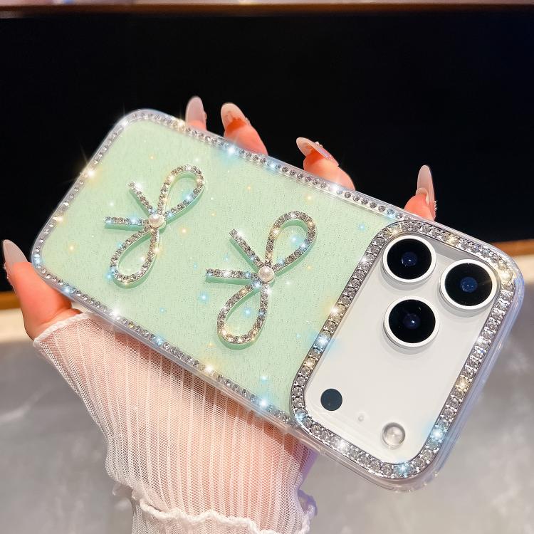 

For iPhone 17 Pro Diamond Glitter Dual Bow-knot Shockproof Phone Case(Light Green)