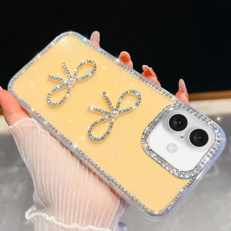 

For iPhone 17 Diamond Glitter Dual Bow-knot Shockproof Phone Case(Light Yellow)
