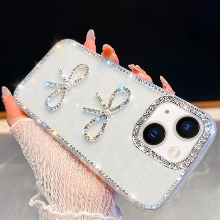 

For iPhone 13 Diamond Glitter Dual Bow-knot Shockproof Phone Case(Transparent)