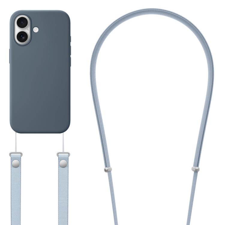 

For iPhone 17 Crossbody Imitation Nylon Magnetic Liquid Pop-Up Animation Liquid Silicone Phone Case(Anchor Blue)