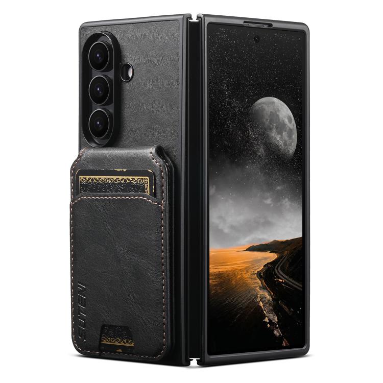 

For Samsung Galaxy Z Fold7 Suteni H02 Leather Wallet Stand Back Phone Case(Black)