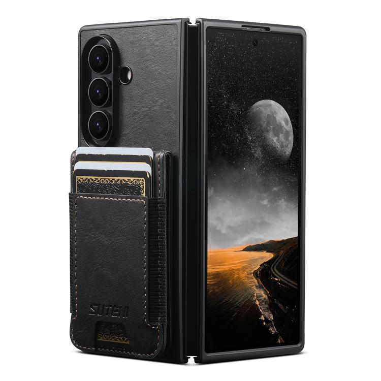 

For Samsung Galaxy Z Fold7 Suteni H03 Oil Wax Leather Wallet Stand Back Phone Case(Black)