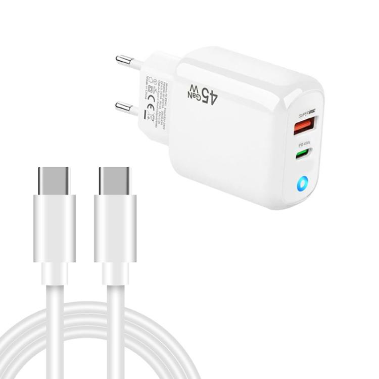 

TE-PD45 GaN 45W PD3.0 / Type-C + USB 3.0 Charger with Type-C to Type-C Data Cable, EU Plug(White)