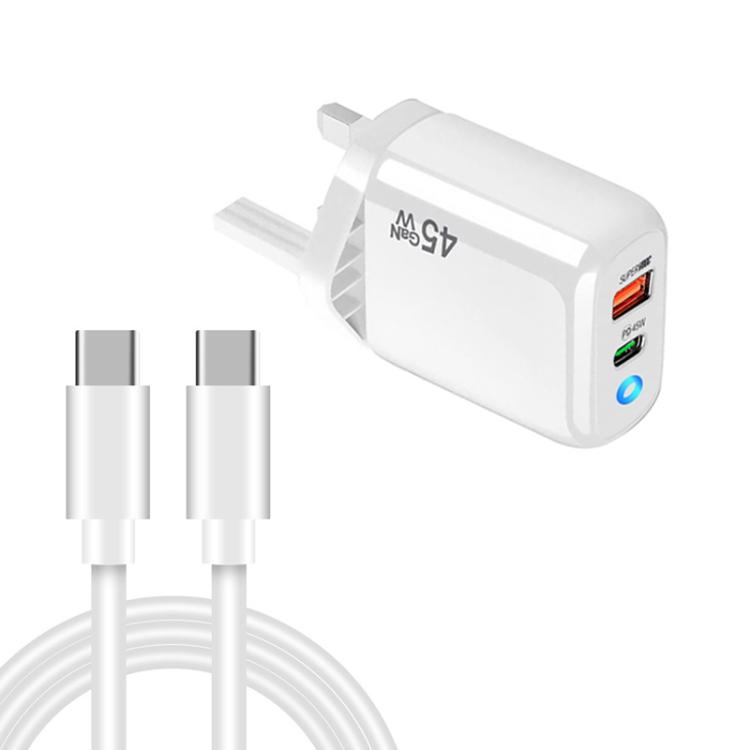 

TE-PD45 GaN 45W PD3.0 / Type-C + USB 3.0 Charger with Type-C to Type-C Data Cable, UK Plug(White)