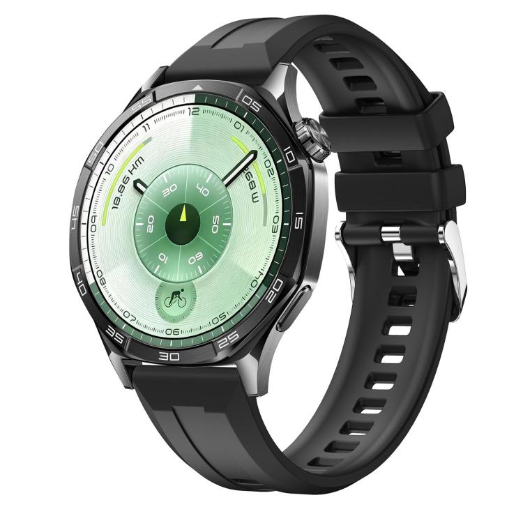 

22mm Vertical Stripes Silver Buckle Solid Color Silicone Watch Band(Black)