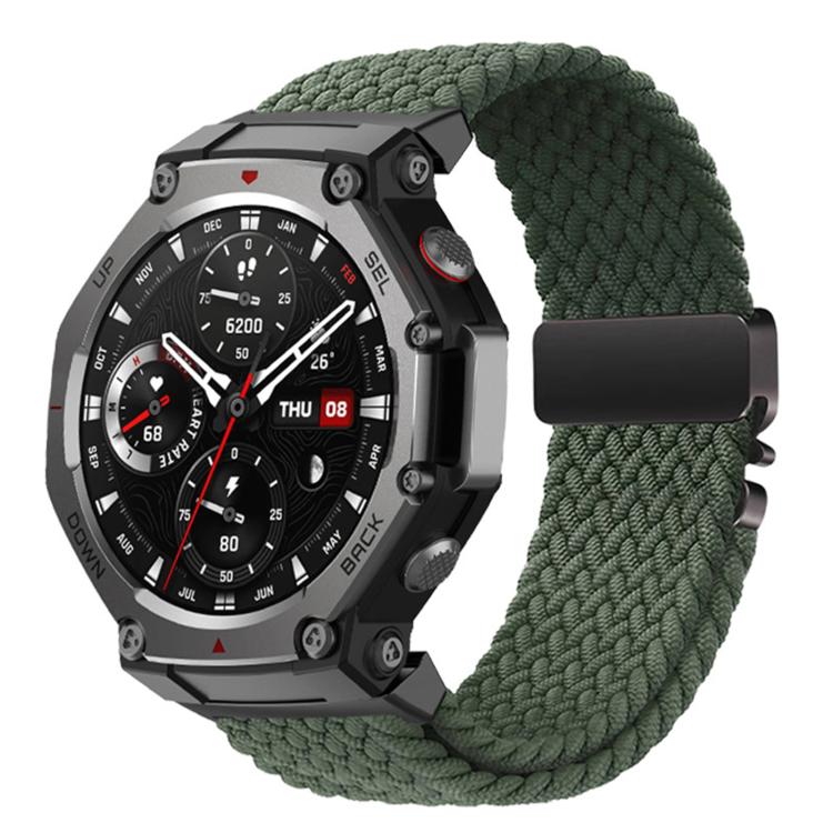 

For Amazfit T-Rex 3 Parachute Buckle Elastic Nylon Braided Quick Release Watch Band(Dark Olive Green)