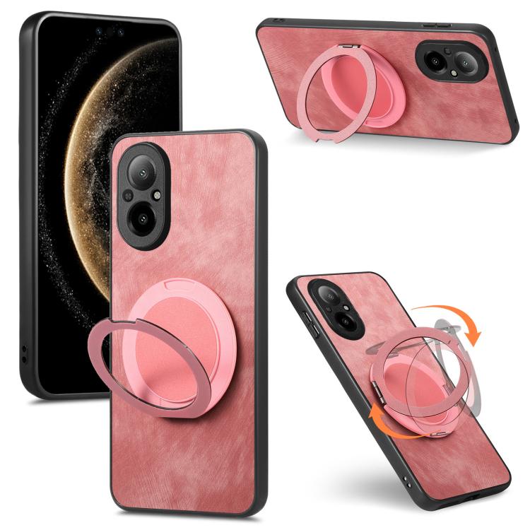 

For Realme C67 4G Retro Leather Rotation Round Holder Phone Case(Pink)