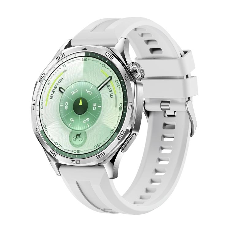 

For Huawei Watch GT 6 46mm Silver Buckle Groove Silicone Quick Release Watch Band(White)