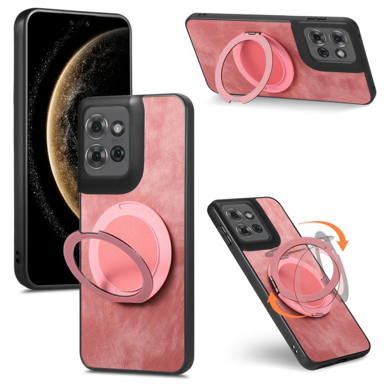 

For Motorola Edge 60 Stylus Retro Leather Rotation Round Holder Phone Case(Pink)