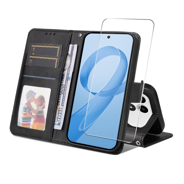 

For Xiaomi Poco F8 Pro / Redmi K90 ENKAY Card Wallet Calf Texture Leather Phone Case with 0.18mm High Aluminum-silicon Glass Film(Black)