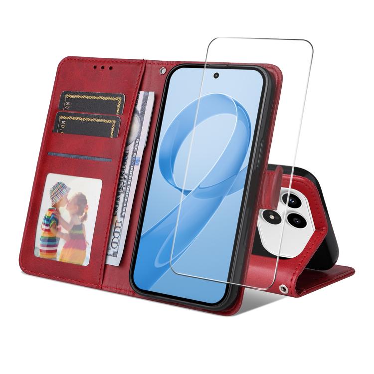 

For Xiaomi Poco F8 Pro / Redmi K90 ENKAY Card Wallet Calf Texture Leather Phone Case with 0.18mm High Aluminum-silicon Glass Film(Red)