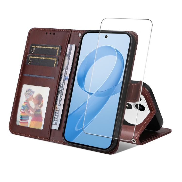 

For Xiaomi Poco F8 Ultra / Redmi K90 Pro Max ENKAY Card Wallet Calf Texture Leather Phone Case with 0.18mm High Aluminum-silicon Glass Film(Brown)