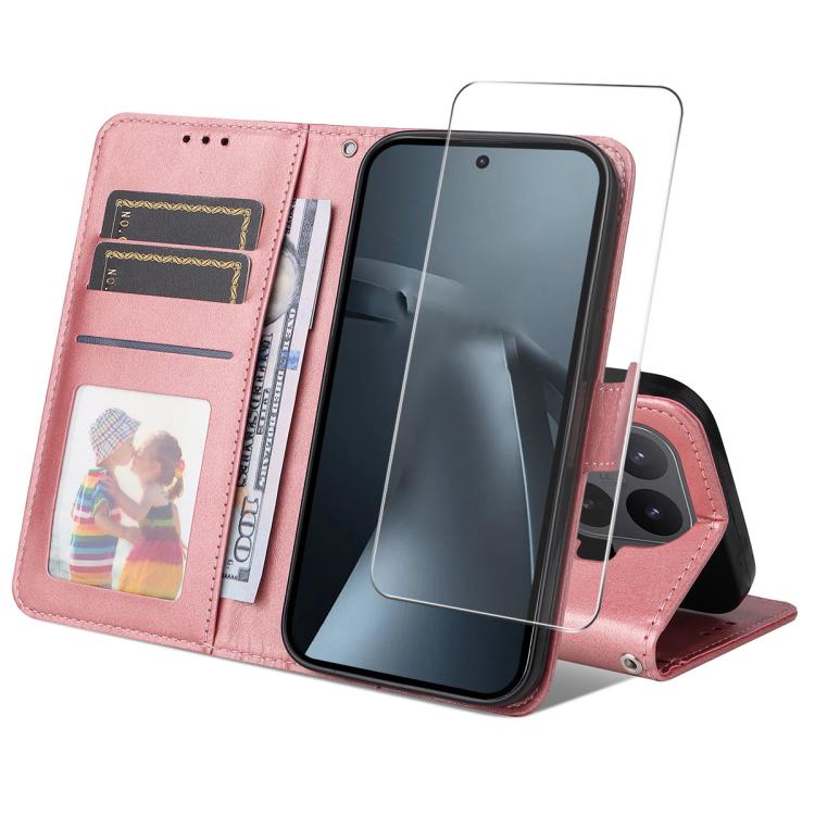 

For Xiaomi 17T Pro ENKAY Card Wallet Calf Texture Leather Phone Case with 0.18mm High Aluminum-silicon Glass Film(Pink)