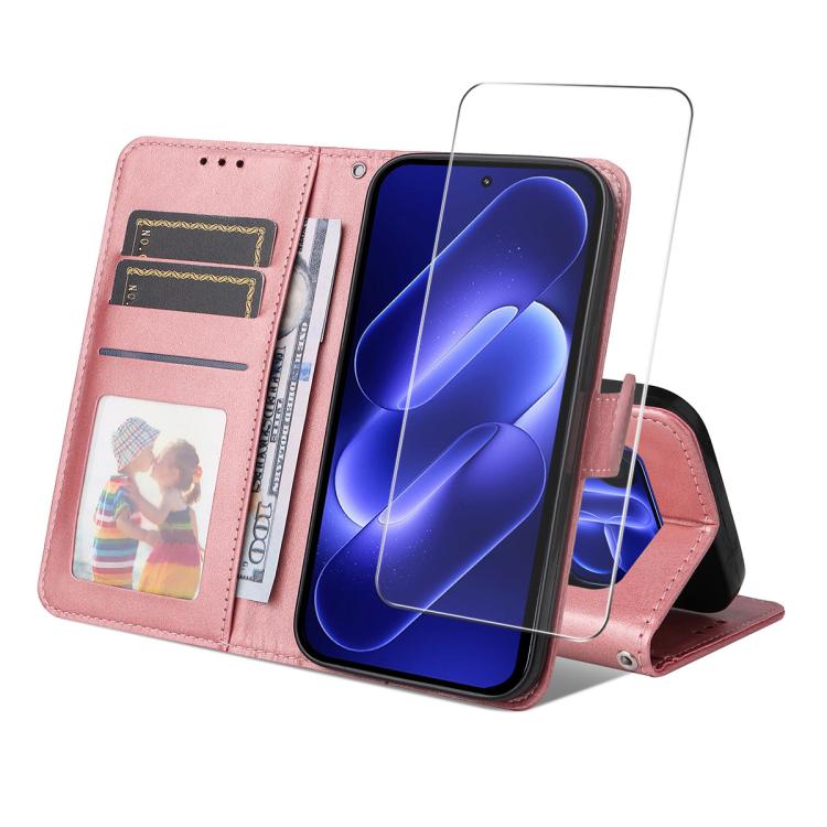 For Xiaomi 18 Pro Max 5G ENKAY Card Wallet Calf Texture Leather Phone Case with 0.18mm High Aluminum-silicon Glass Film(Pink)