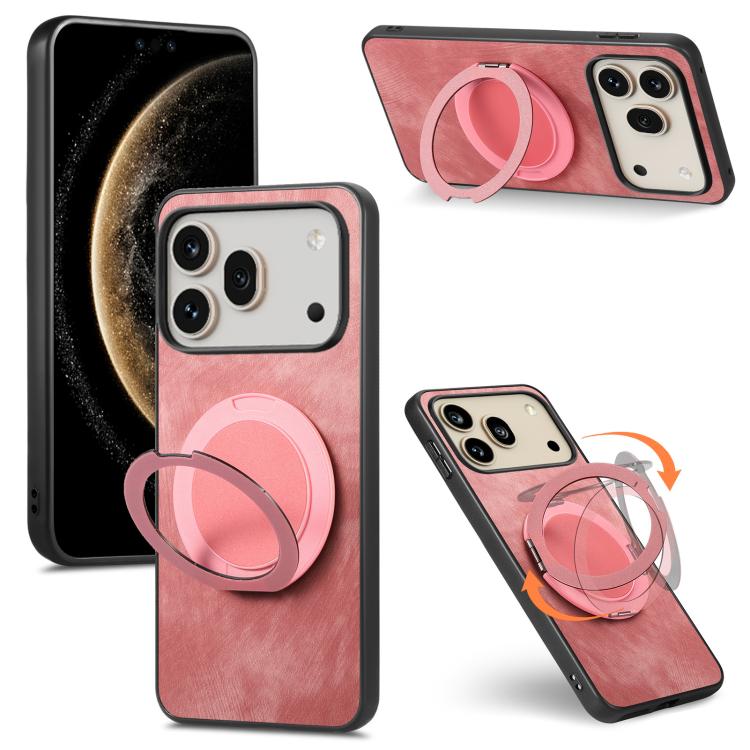 

For Honor 600 Pro Global Retro Leather Rotation Round Holder Phone Case(Pink)