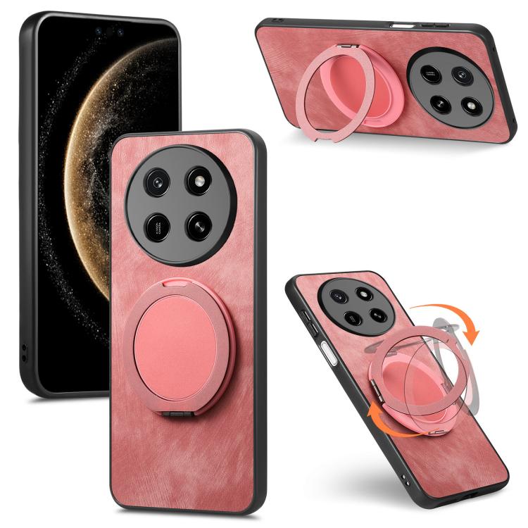 For Honor X80 Pro Max 5G Retro Leather Rotation Round Holder Phone Case(Pink)