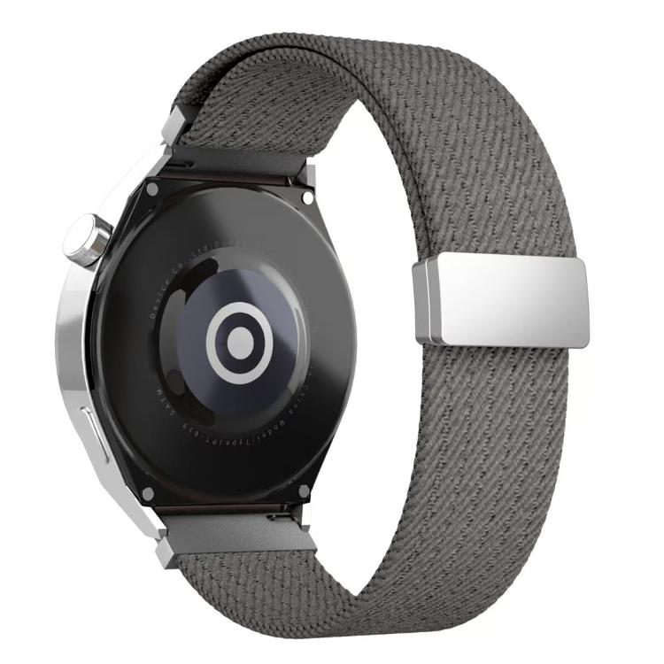 22mm Single Color Magnetic Snap Four Strand Elastic Nylon Watch Band(Gray)