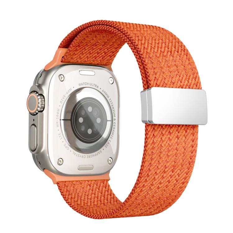 

For Apple Watch 46mm / 49mm / 45mm / 44mm Single Color Magnetic Snap Four Strand Elastic Nylon Watch Band(Orange)