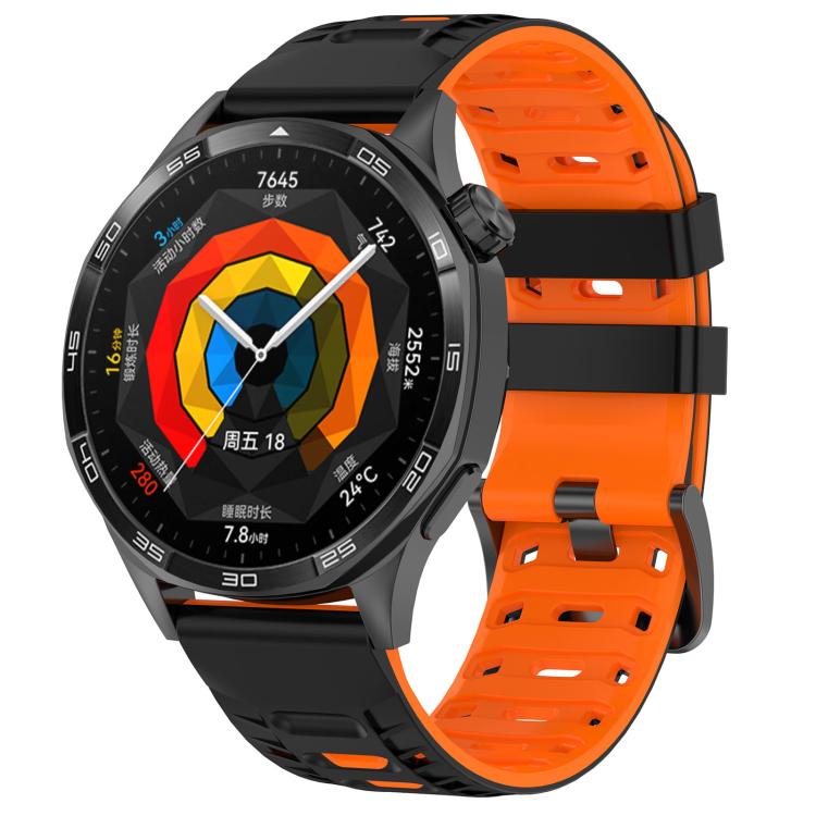 

22mm Mecha Style Breathable Two Color Silicone Watch Band(Black Orange)