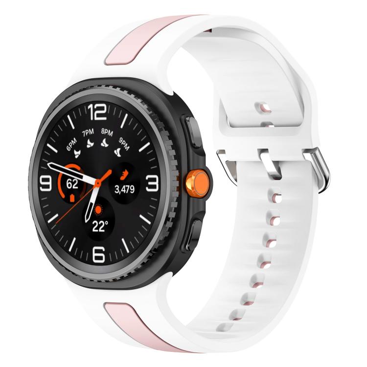 

For Samsung Galaxy Watch8 / Watch8 Classic Silver Buckle Vertical Stripe Two Color Silicone Watch Band(White Pink)
