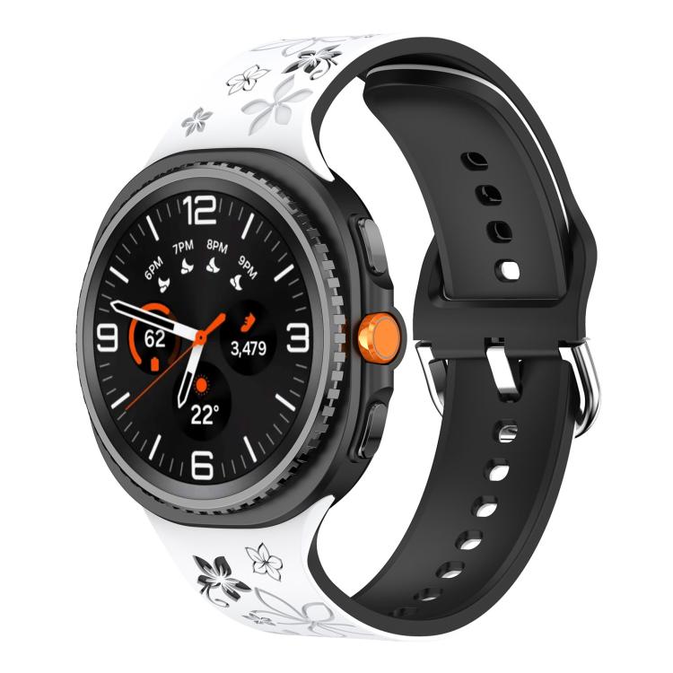 

For Samsung Galaxy Watch8 / Watch8 Classic Dual Color Engraved Silicone Watch Band(Black White)
