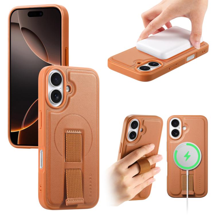 

For iPhone 16 CaseNeo Finger Grip Wristband MagSafe Back Phone Case(Brown)