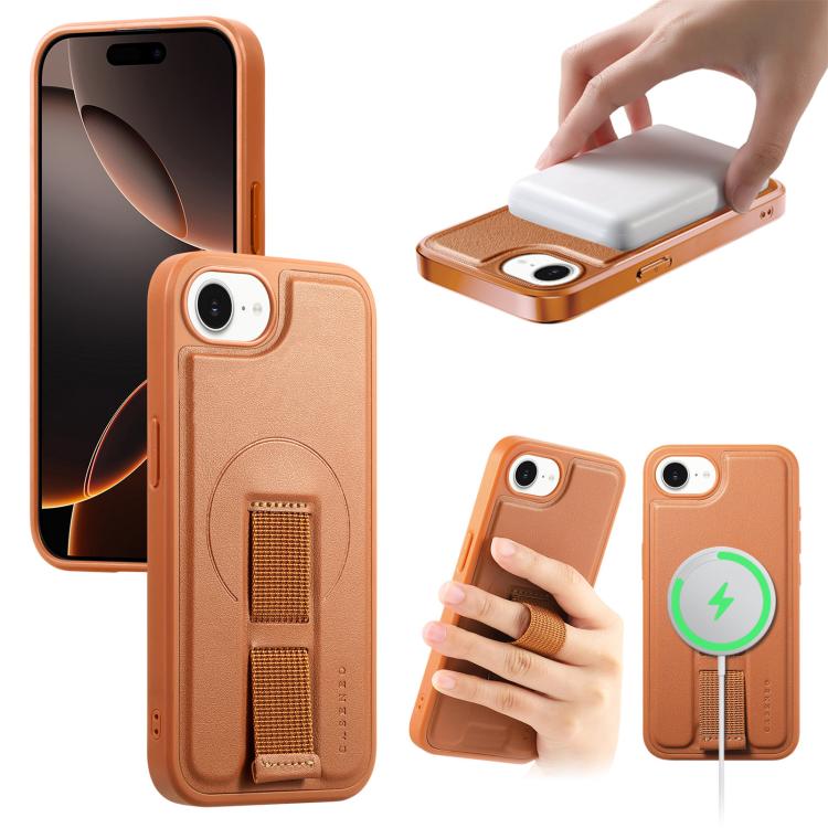 

For iPhone 17e / 16e CaseNeo Finger Grip Wristband MagSafe Back Phone Case(Brown)