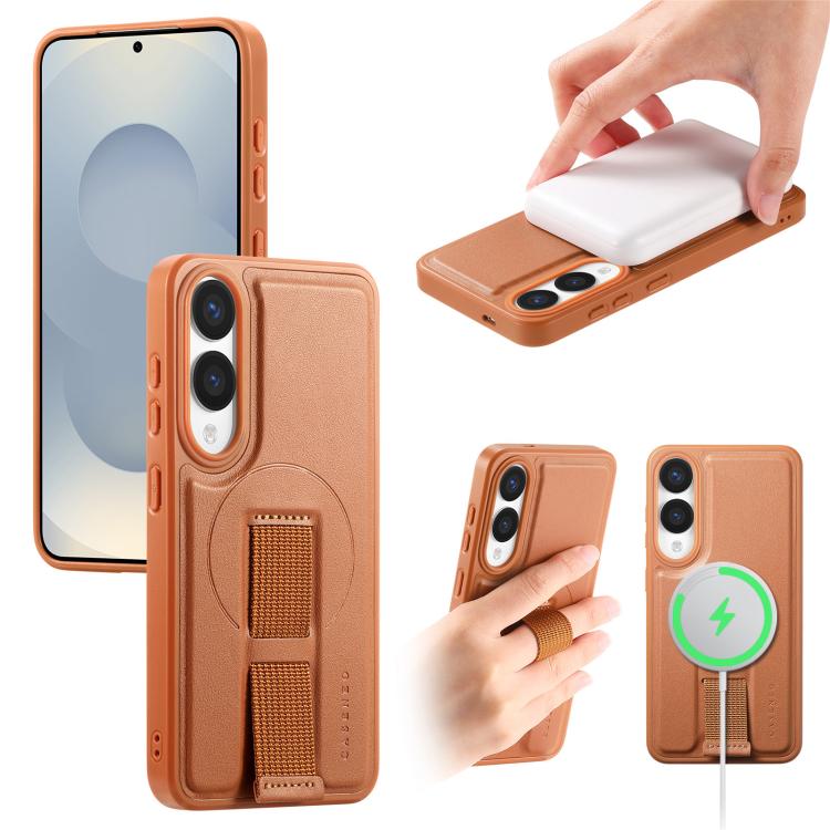 

For Samsung Galaxy S25 Edge 5G CaseNeo Finger Grip Strap MagSafe Back Phone Case(Brown)