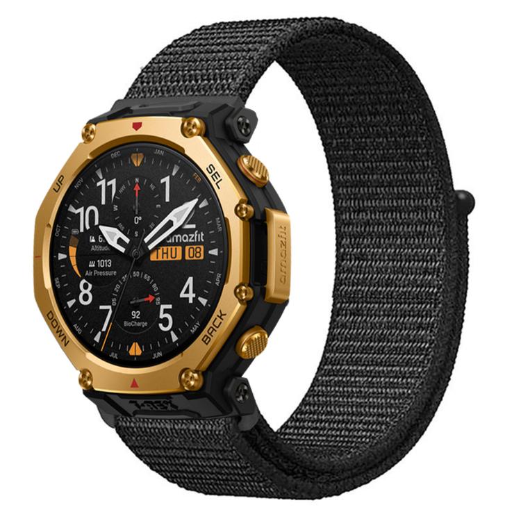 

For Amazfit T-Rex 3 Pro Nylon Hook and Loop Fastener Watch Band(Black)