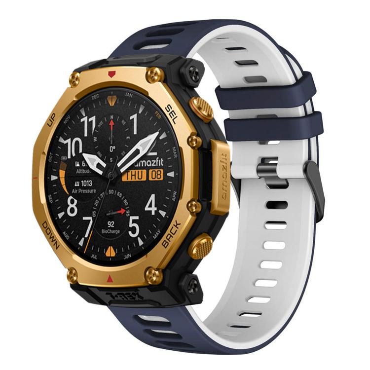 

For Amazfit T-Rex 3 Pro Black Buckle Two Color Silicone Watch Band(Midnight Blue White)