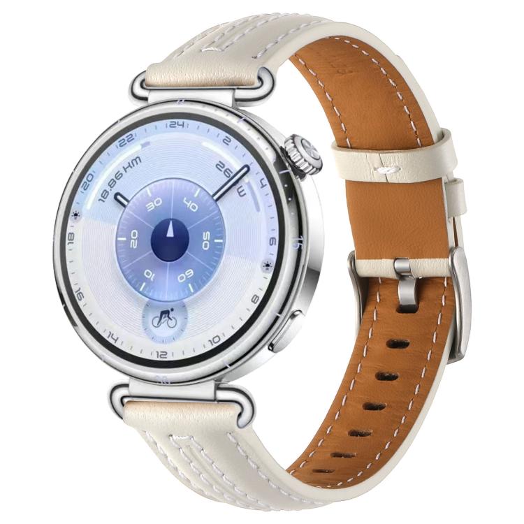 

For Huawei Watch GT 6 41mm Silver Buckle Leather Watch Band(Beige)