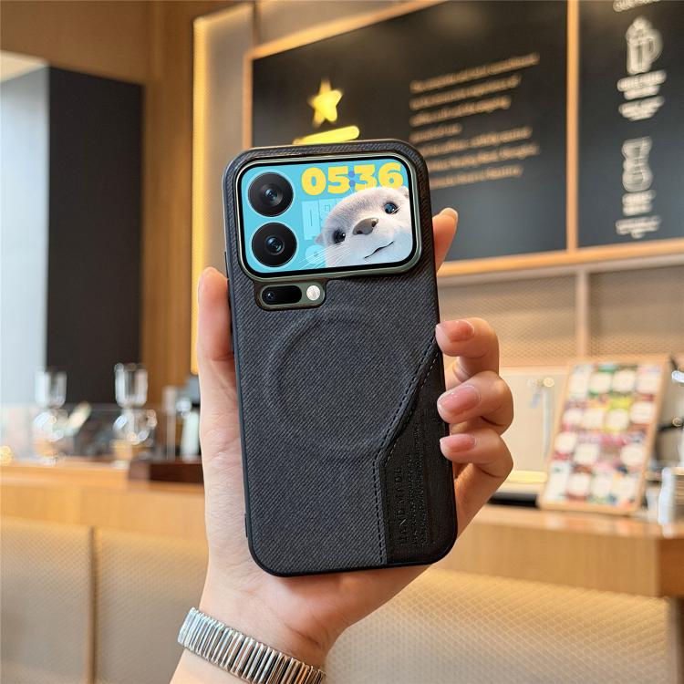 

For Xiaomi 17 Pro Max Splicing Fabric Magnetic PU Back Cover Phone Case(Black)