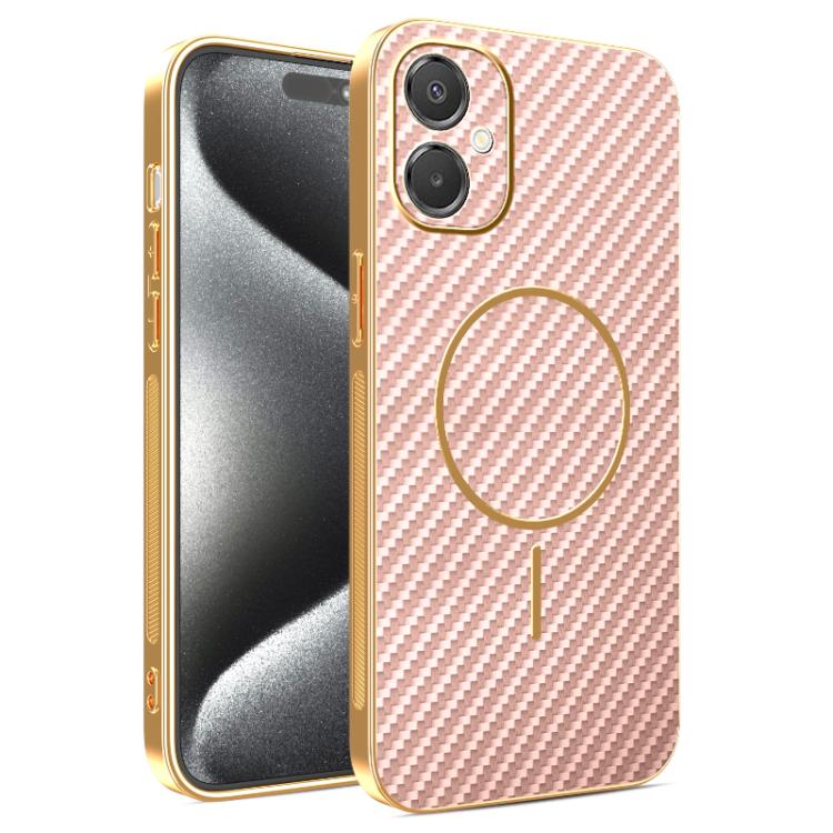 

For Samsung Galaxy A06 5G Carbon Fiber Electroplated Thin Ring MagSafe Phone Case(Pink)