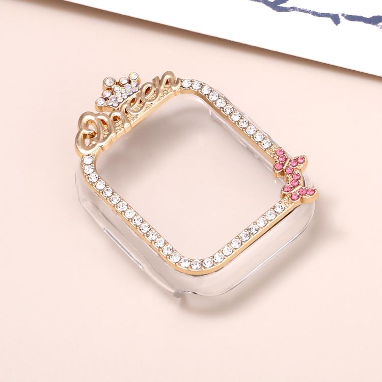

For Apple Watch Series 6 / 5 / 4 & SE 44mm Crown-style Single Diamond Hollow PC Watch Shell(Golden)