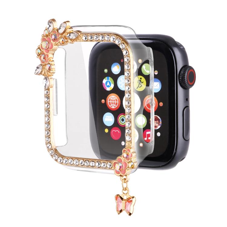 

For Apple Watch Series 6 / 5 / 4 & SE 44mm Tassel Flower Single Diamond Hollow PC Watch Shell(Gold)