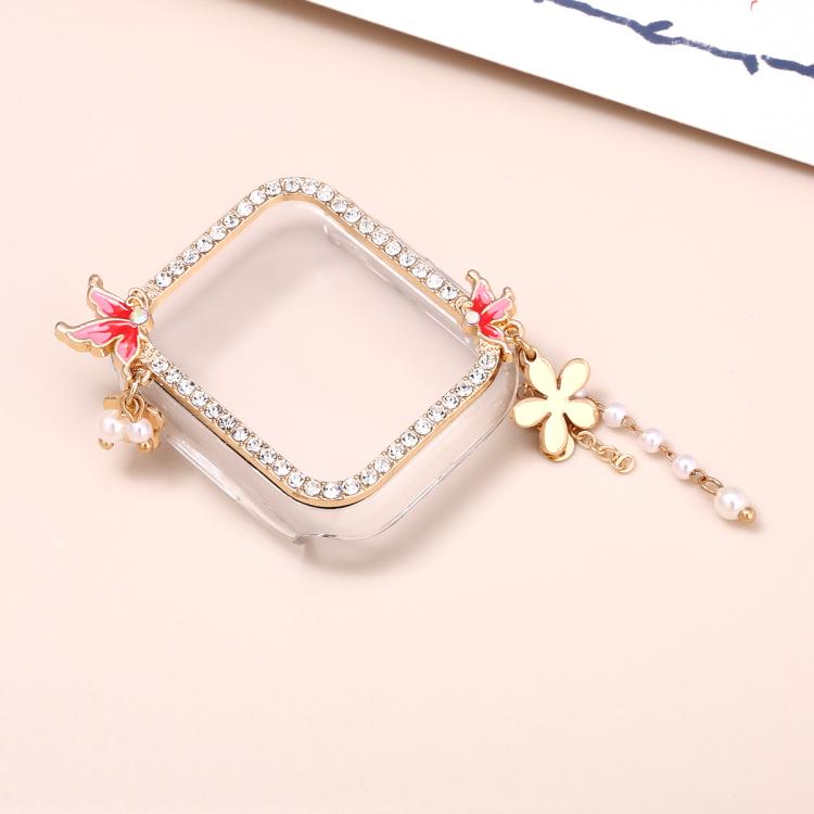 

For Apple Watch Series 6 / 5 / 4 & SE 44mm Tassel Butterfly Single Diamond Hollow PC Watch Shell(Gold)