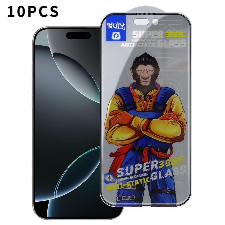 

For iPhone 16 Pro 10pcs Armor 300C Ultra-Curved Anti-Static Anti-Dust Silk-Screened Privacy Tempered Glass Film