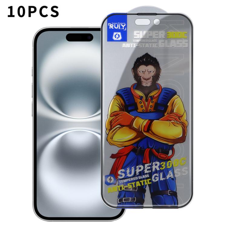 

For iPhone 16 Plus 10pcs Armor 300C Ultra-Curved Anti-Static Anti-Dust Silk-Screened Privacy Tempered Glass Film