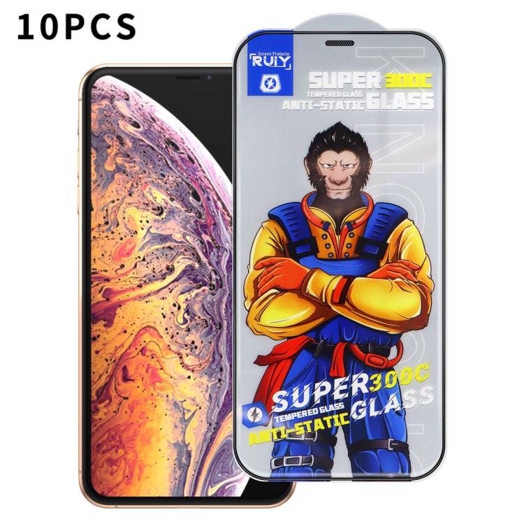 For iPhone XS 10pcs Armor 300C Ultra-Curved Anti-Static Anti-Dust Silk-Screened HD Tempered Glass Film