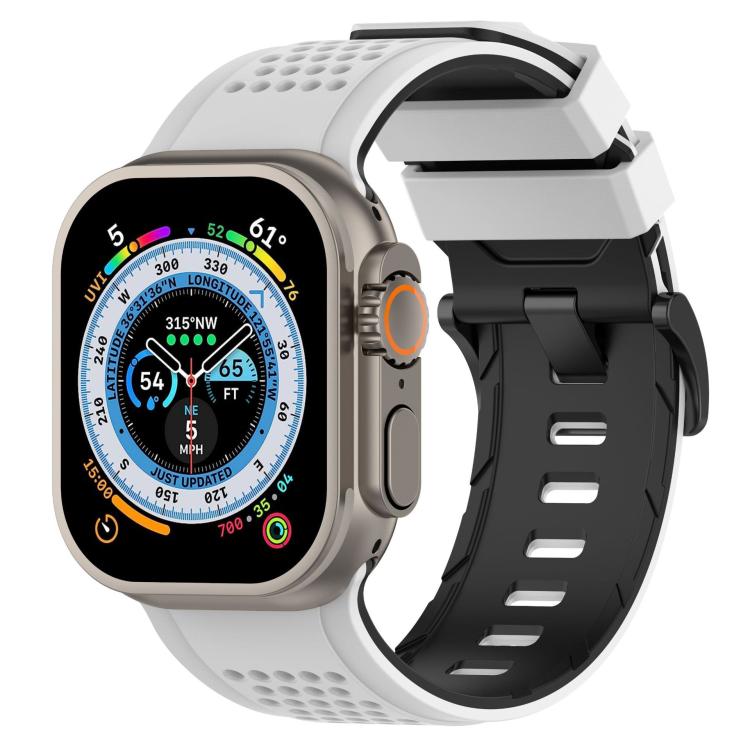

For Apple Watch 46mm / 49mm / 45mm / 44mm Check Design Breathable Silicone Watch Band(White Black)