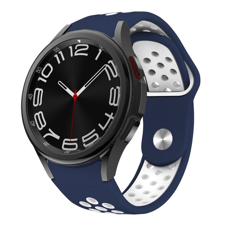 

For Samsung Galaxy Watch FE / 7 / 6 / 5 / 4 Two Color Reverse Buckle Silicone Watch Band(Deep Blue White)