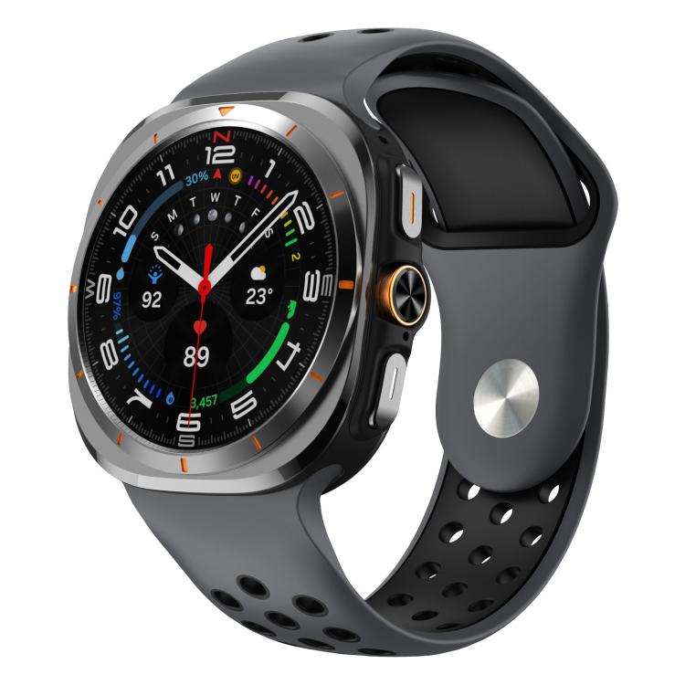 

For Samsung Galaxy Watch Ultra 47mm / Ultra 2025 Two Color Round Holes Reverse Buckle Silicone Watch Band(Coal Black)