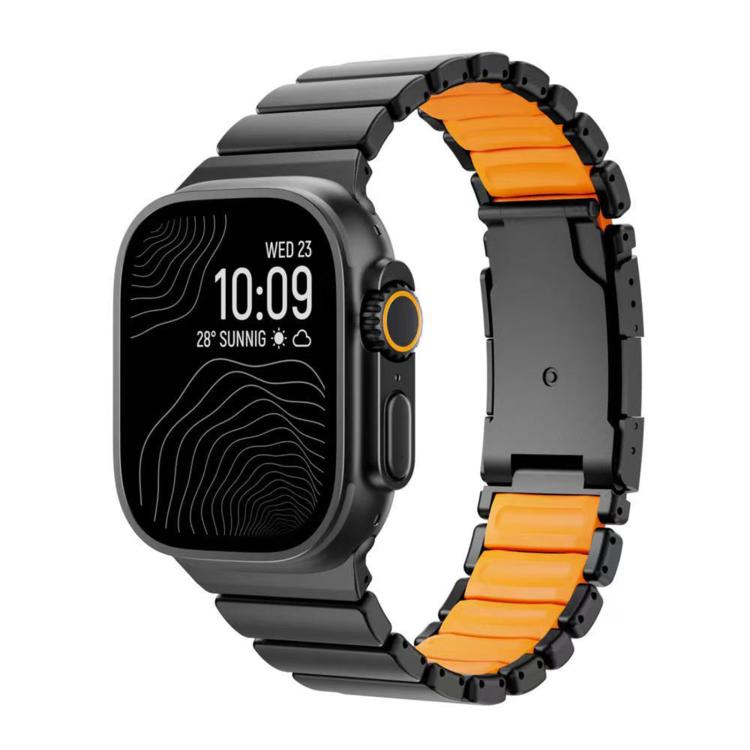 

For Apple Watch 46mm/ 49mm / 45mm / 44mm Turtle Buckle Dual-Color Titanium Metal Silicone Watch Band(Black Orange)