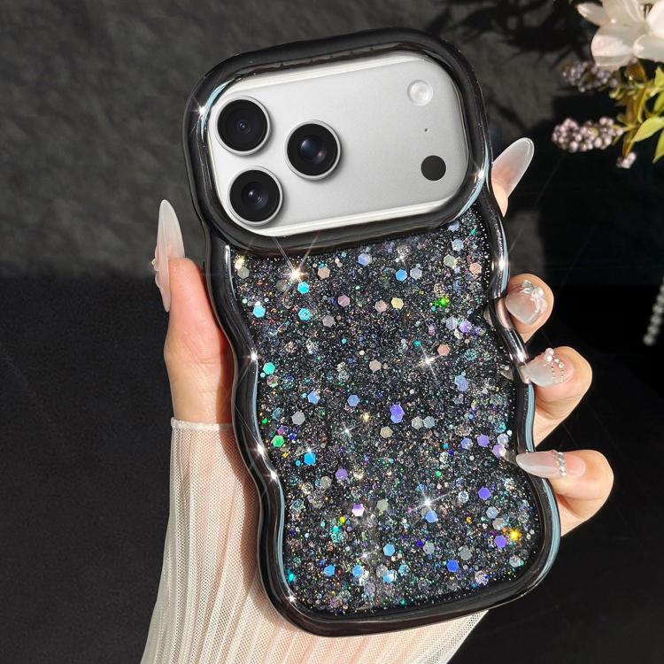 

For iPhone 17 Pro Max Wave Glitter Sequined Electroplated Phone Case(Black)