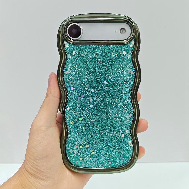 

For iPhone 17 Wave Glitter Sequined Electroplated Phone Case(Green)