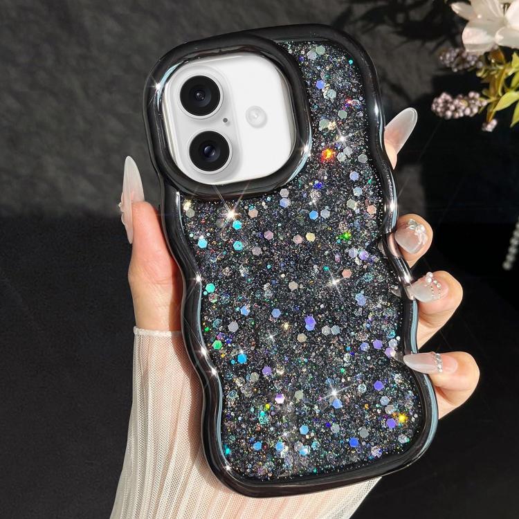 

For iPhone 17 Wave Glitter Sequined Electroplated Phone Case(Black)