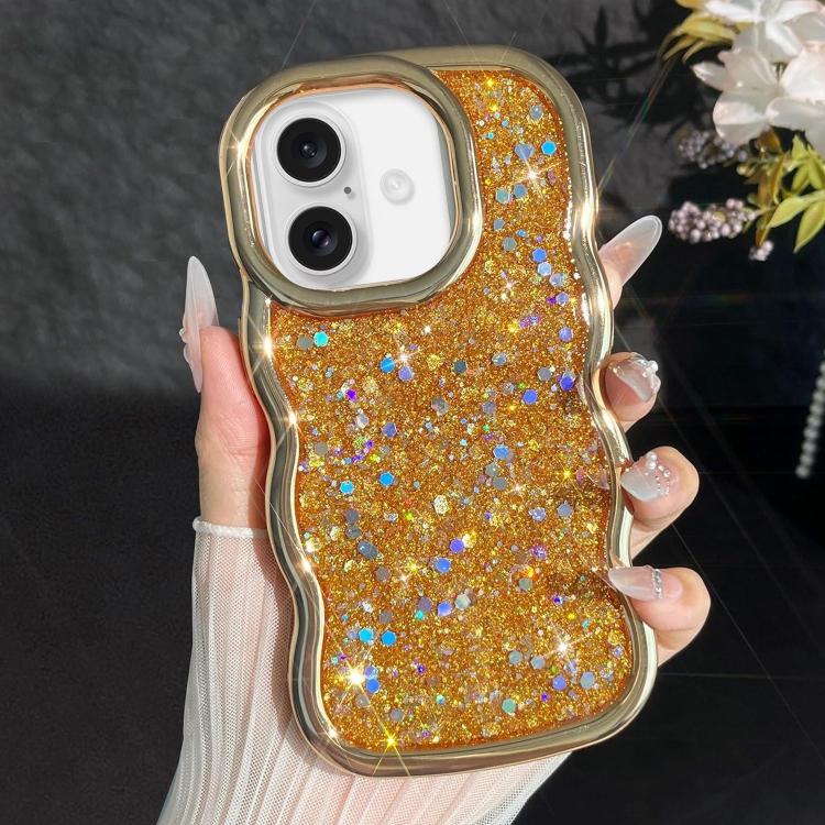 

For iPhone 17 Wave Glitter Sequined Electroplated Phone Case(Gold)