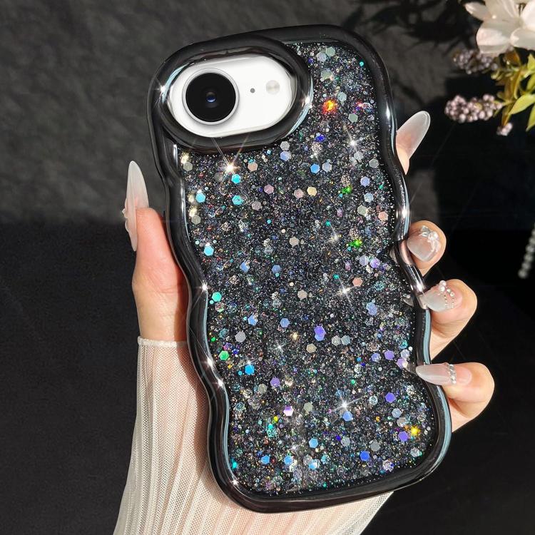 

For iPhone 17e / 16e Wave Glitter Sequined Electroplated Phone Case(Black)